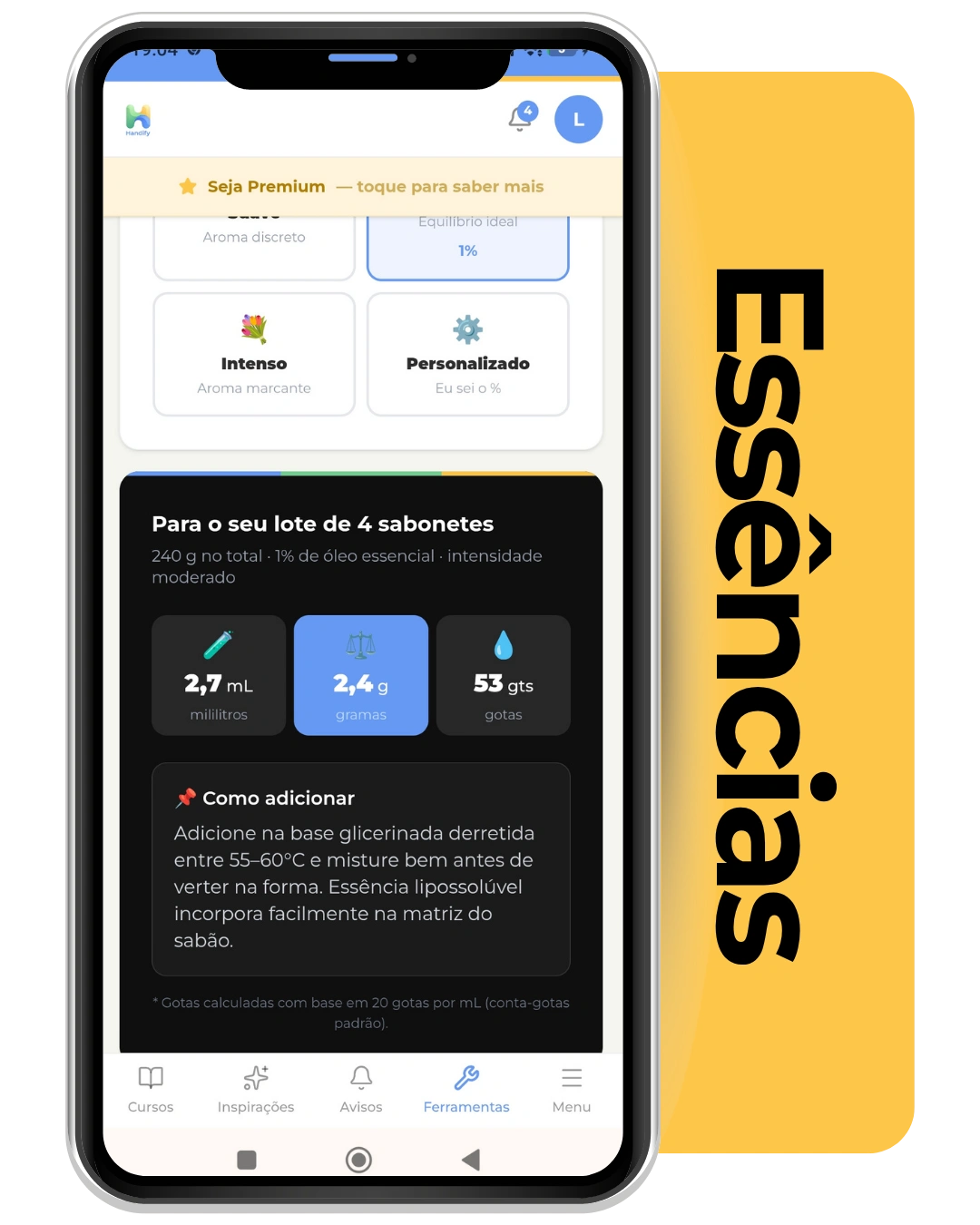 Mockup do medidor automático de essências da Handify